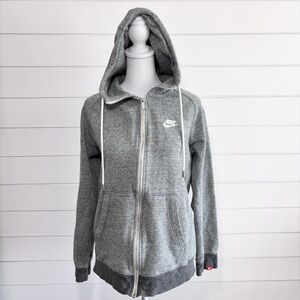 NIKE Heather Gray Womens size S Logo Hardware Kangaroo Pocket Hoodie Jacket